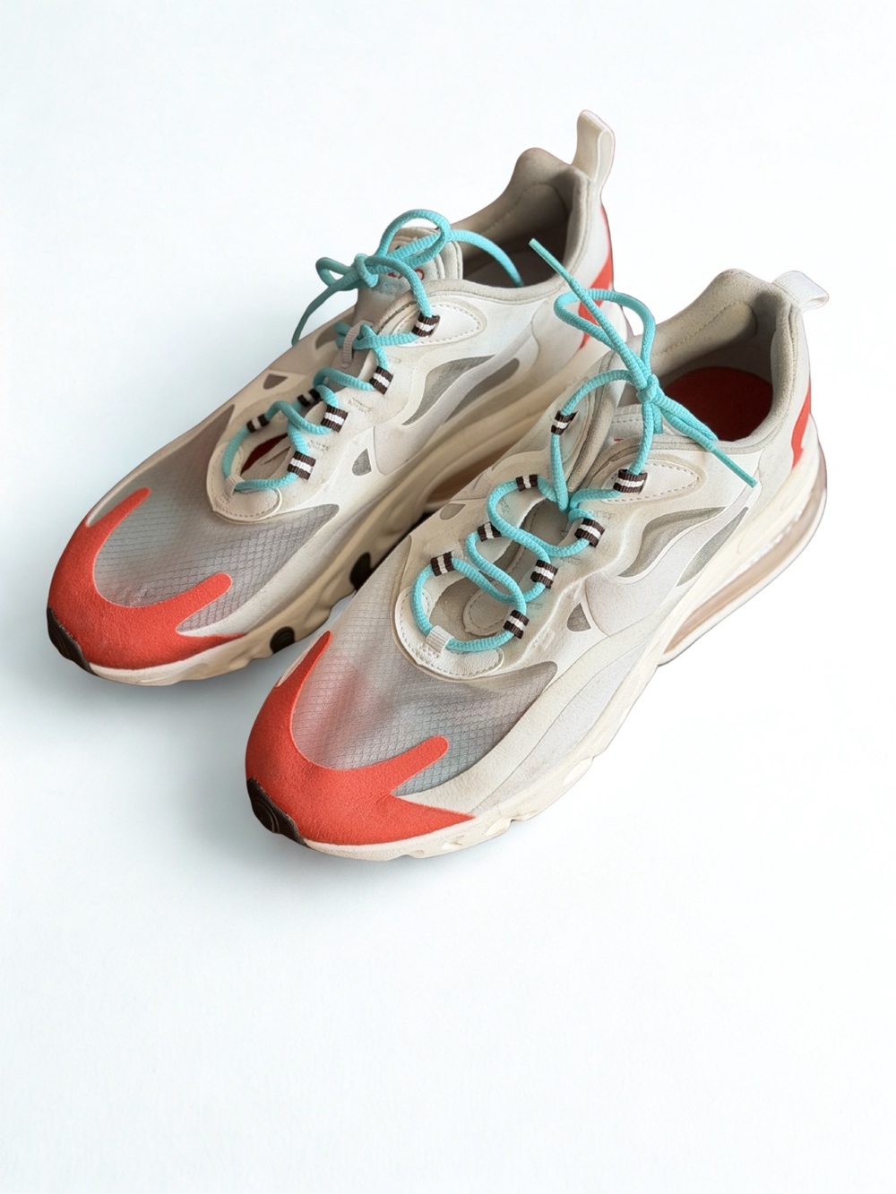Nike Women's Beige Sneakers with Coral and Aqua Accents